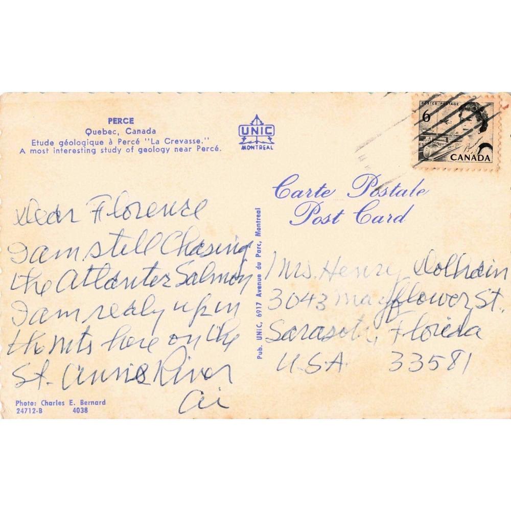 Vintage Perce Quebec Canada La Crevasse Geological Study Postcard UNIC Montreal - Picture 2 of 2